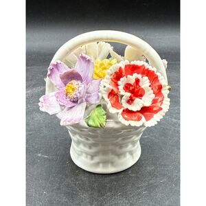 Vintage Capodimonte Italian Porcelain Flower Basket 3.25" Naples Italy
